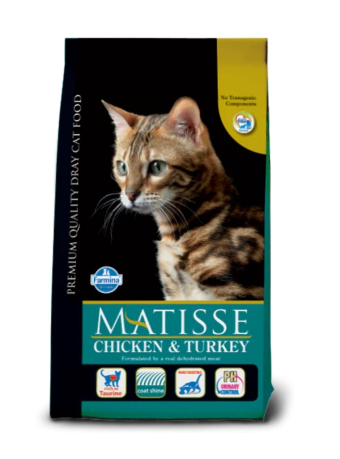 Matisse chicken and turkey cat food packaging on a white background