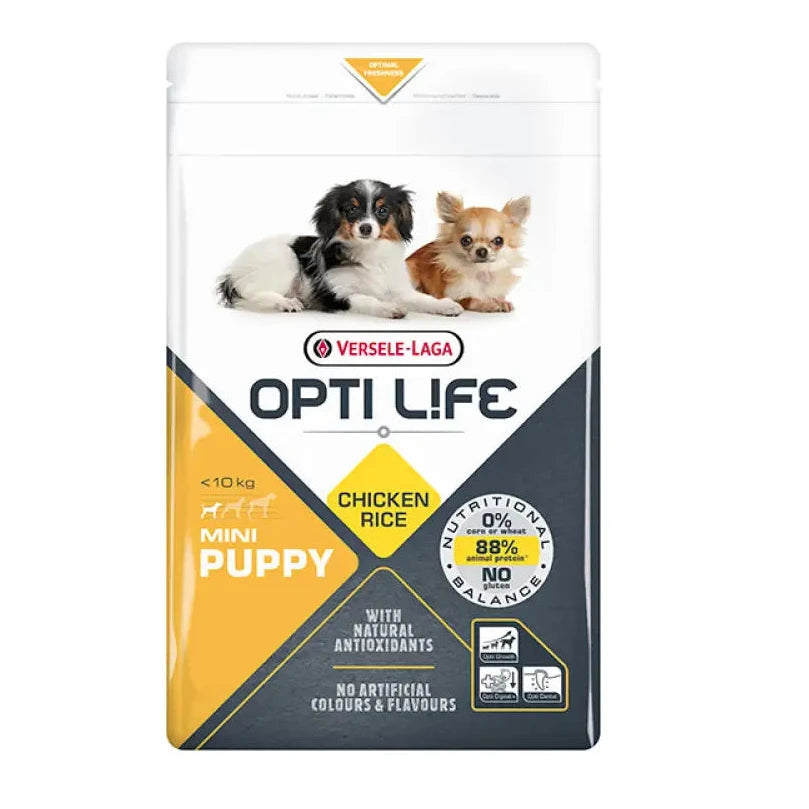 Opti Life Puppy Mini עוף ואורז – מזון לגורים מגזעים קטנים 2.5 ק״ג